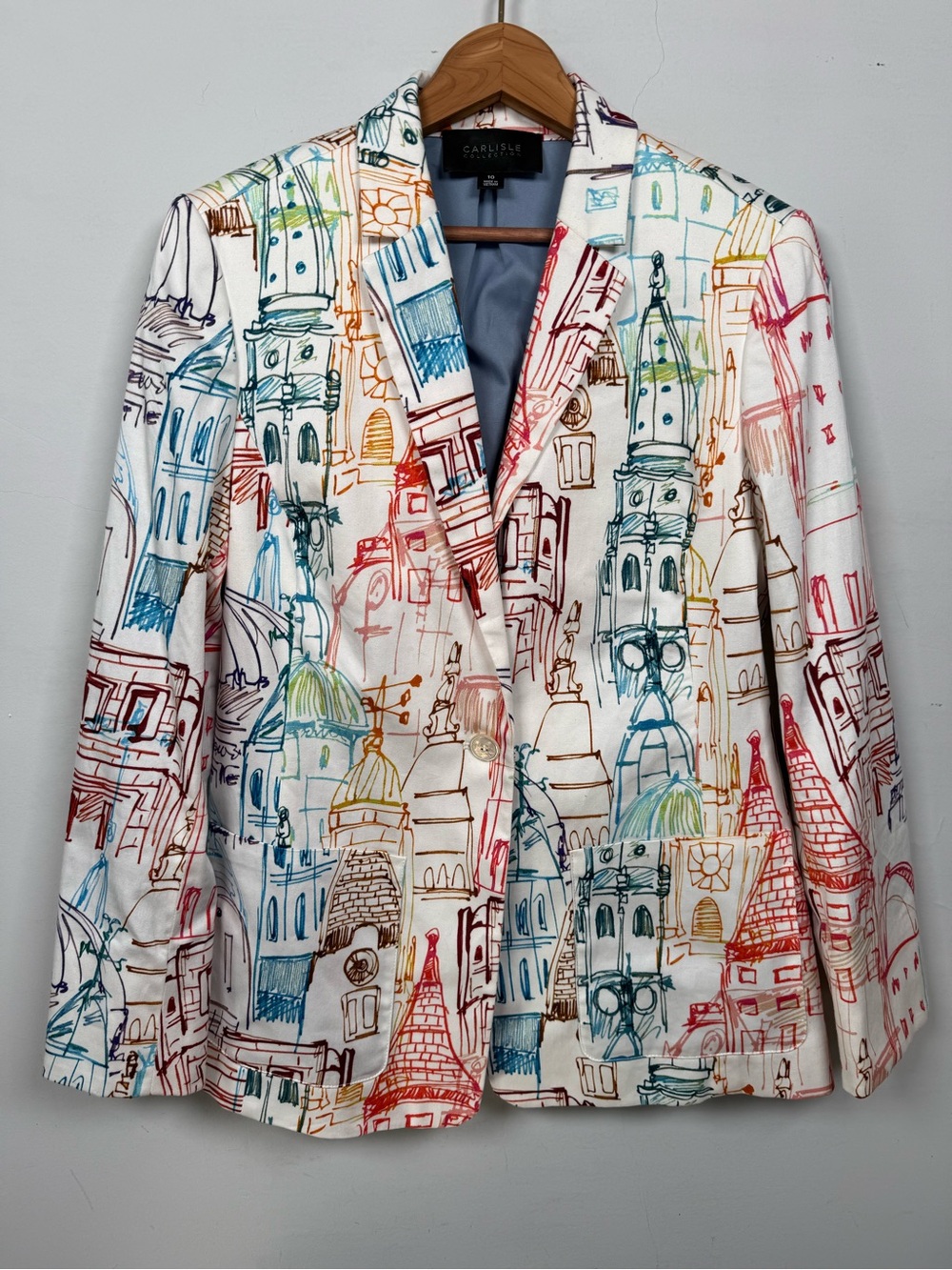 Carlisle Collection Vintage Cityscape Art Print Blazer Size 10 Great Condition